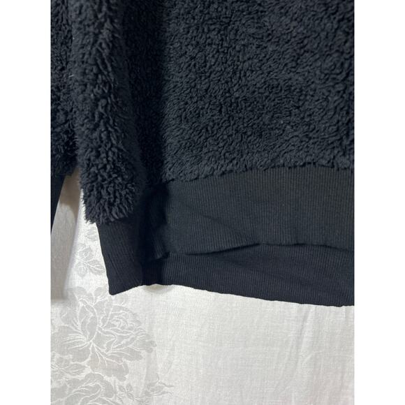 Athleta Turtleneck Sweatshirt Small Black Fuzzy Teddy Bear Oversized - Picture 3 of 9